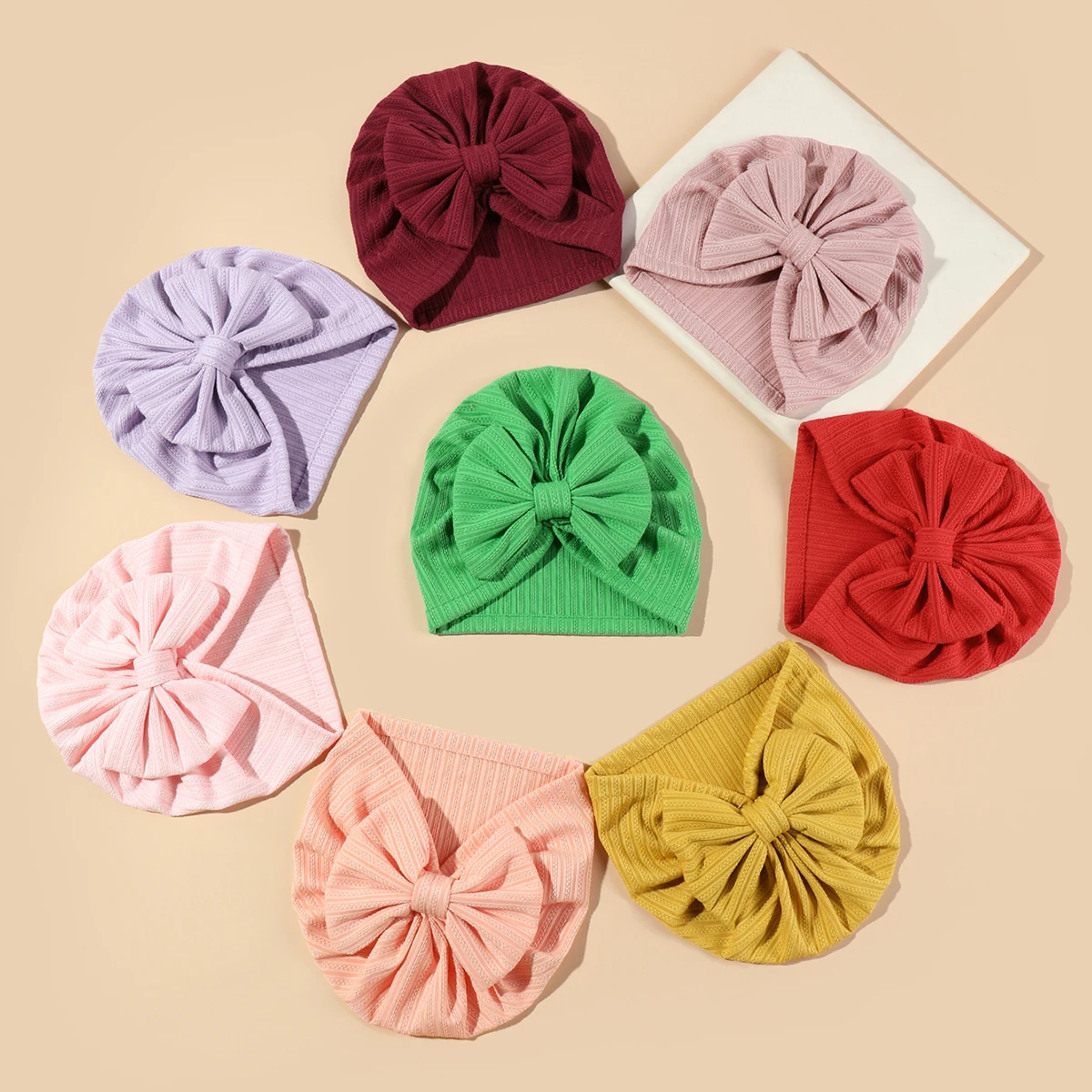 8 sztuk/paczka dziewczynka chłopięca monochromatyczna wiązana czapka z kokardką turban czapka czapki dla niemowląt, czapka zewnętrzna, H472