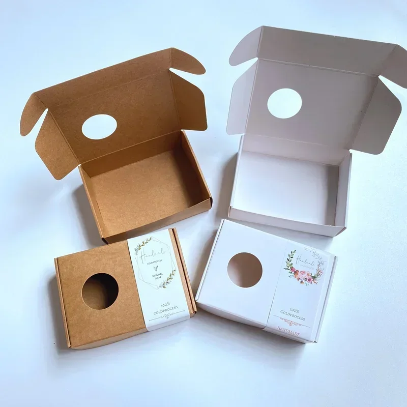 50pcs Kraft Box with Round Window Handmade Soap Packaging Box Wedding Candy Favors Boxes Business Carton Packaging Custom Logo