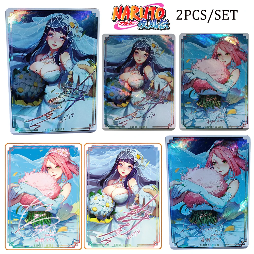 Naruto DIY 2PCS Sakura Haruno Hinata Hinata Pink metal signature collectible card Refractive brilliance Holiday gifts