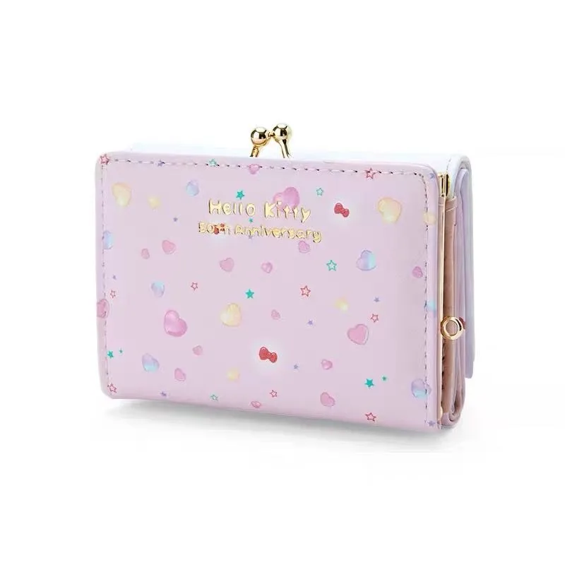 50. Jahrestag Hello Kitty Kawaii Brieftasche Kurz Cartoon Sanrio Girly Herz Niedlich Dreifach Kreative Geldbörse Geschenk Großhandel