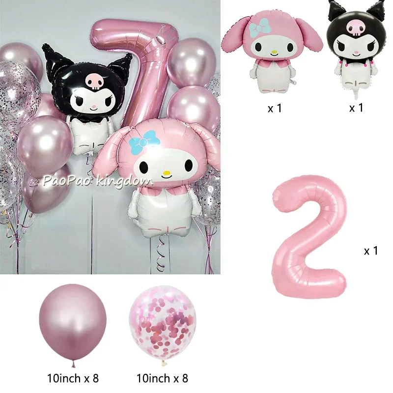 Cartoon Kuromi My Melody Themen-Folienballons Set Latexballons Kindergeburtstagsparty Dekoration Zahlenballon Globos – Detail 26