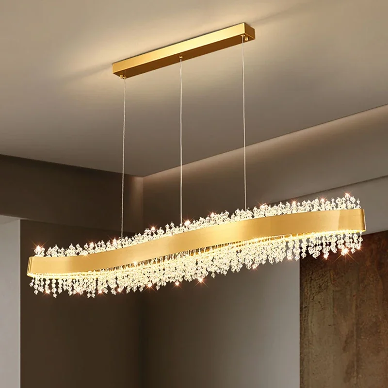 Modern Luxury Crystal Pendant Lights Dining Living Room Ceiling Chandeliers Lighting Room Decor Tassel Pendant Gold Led Lamps