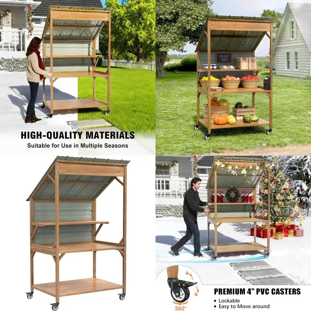 

arm Stand，Wooden armers Market Stand with Metal Roo or armhouse Decor, Events & Small BusinDisplay