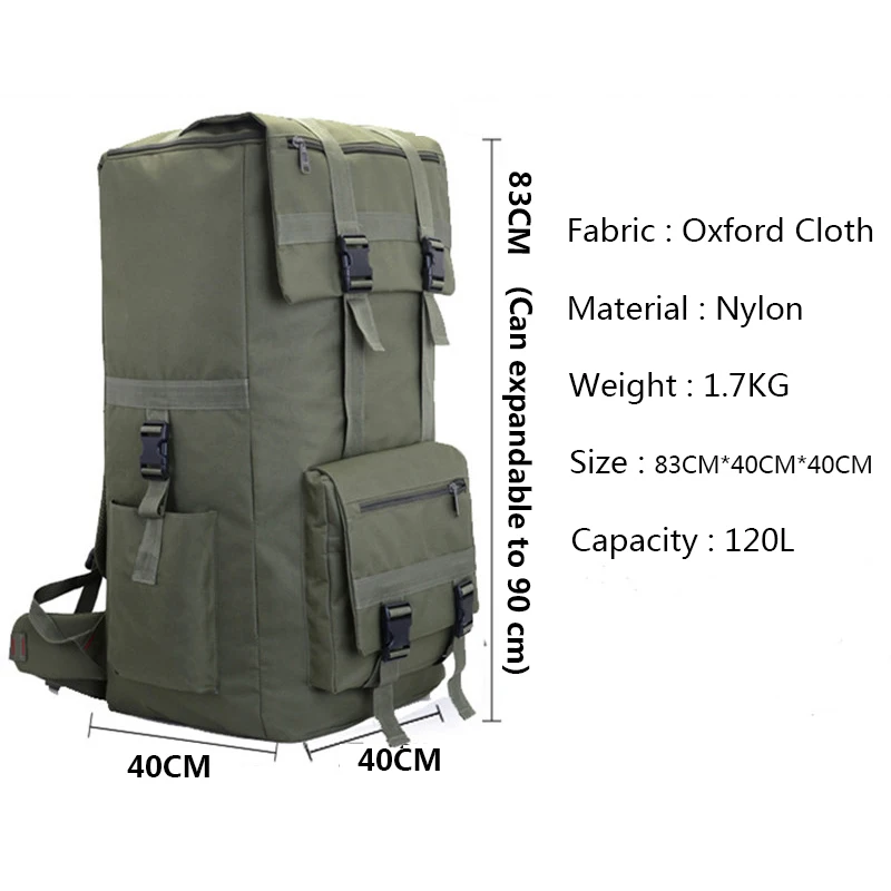 110L to 120L Large Capacity Outdoor Military Tactical Backpack Waterproof Breathable Oxford Camo Rucksack Travel Climbing Bag