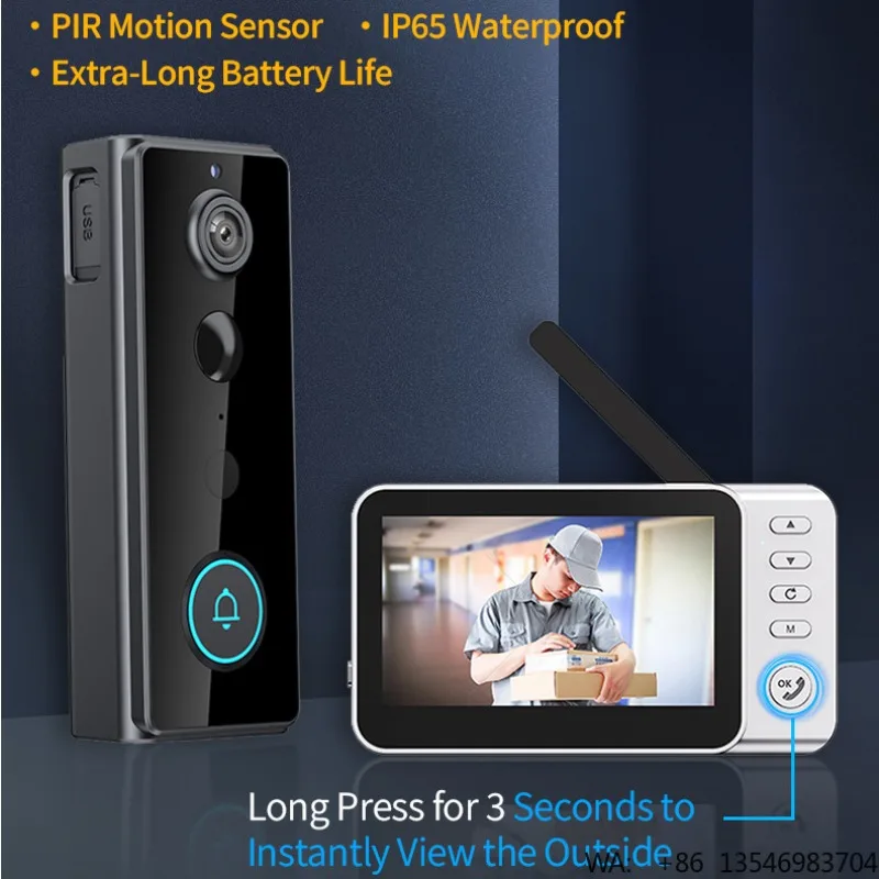 Home Security 4.3 Inch Screen Battery Smart Gate Camera Video Door Bell Apartments Building Doorbell Camera with Monitor