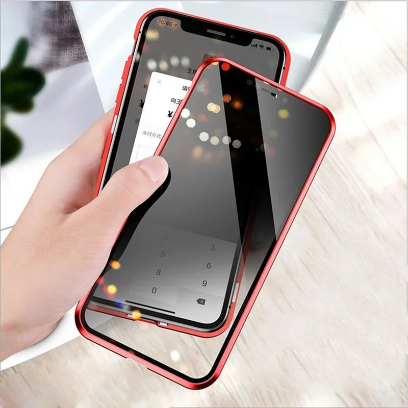 Anti-peeping Magnetic Tempered Glass Privacy Case For iPhone 14 13 12 11 Pro Max XS XR 8 7 Plus Full Anti-Spy Metal Bumper Cover