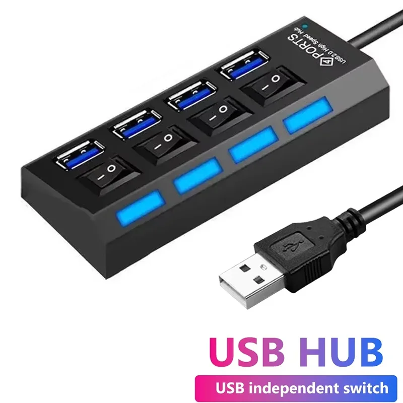 USB 2.0 Hub متعدد USB الفاصل منافذ المحور استخدام محول الطاقة 4 منافذ محور المتوسع المتعدد مع التبديل لملحقات أجهزة الكمبيوتر المحمولة #1