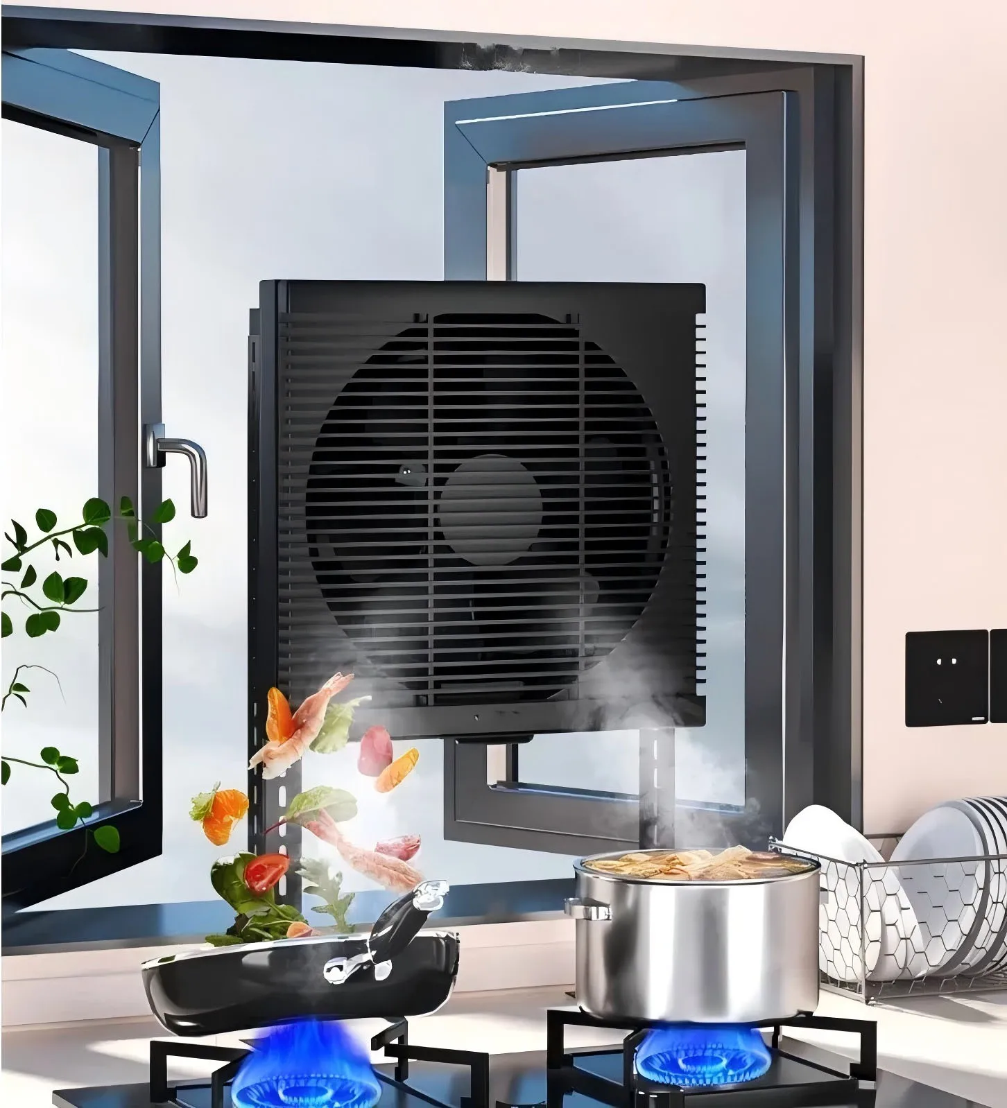 

Exhaust Fan No Holes To Be Drilled in Small Kitchen To Be Installed in The Lampblack Bathroom