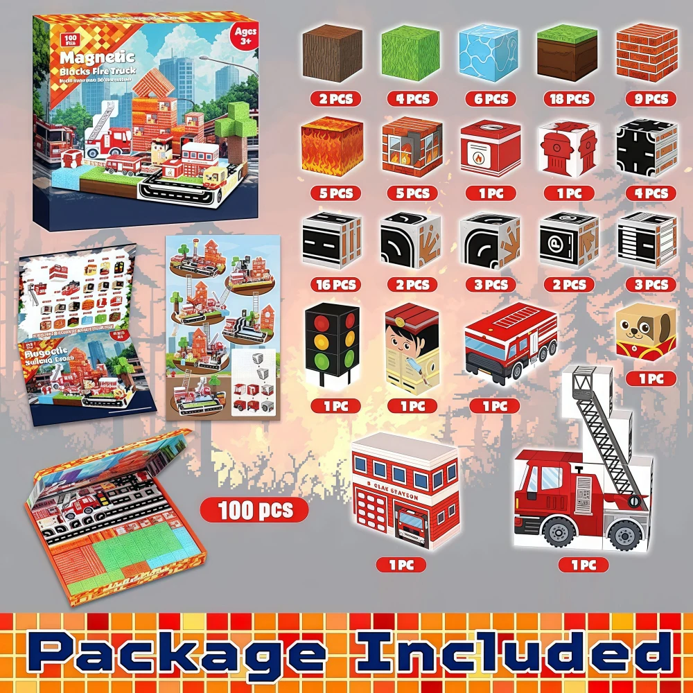 City Life Magnetic Tiles 100Pcs Free Assembly Shopping Theme 3D Creative Models STEM Gift Holiday Present Premium Box