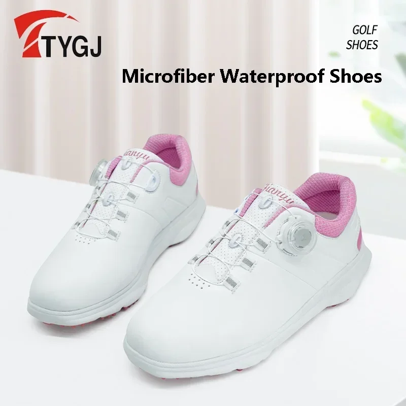 TTYGJ Ladies Patchwork Casual Golf Sneakers Female Skidproof Fixed Spike Golf Shoes Waterproof Knob Shoelace Training Footwear