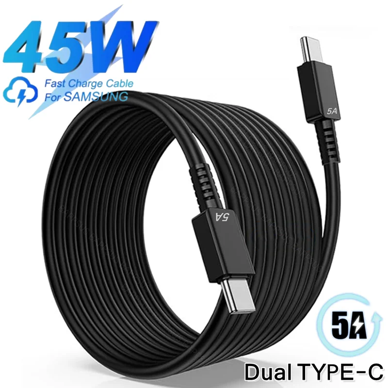 5A 45W PD USB Type C Super Fast Charging Type-C Data Cable for Samsung S21 FE S22 Plus S23 S24 Ultra Note 20 A15 A33 A34 A53 A55