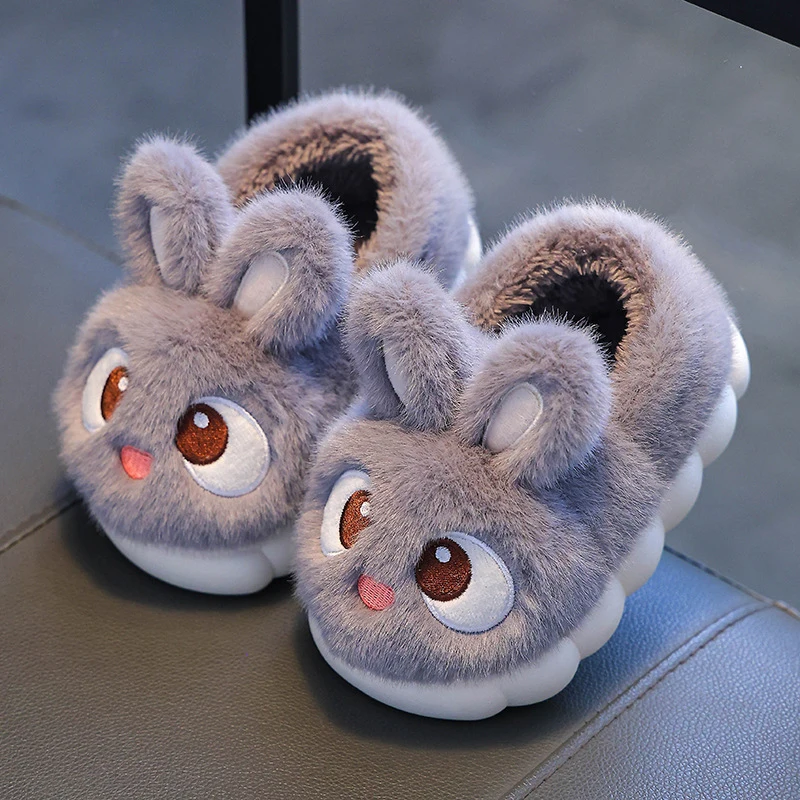 2024 New Cute Rabbit Children\'s Cartoon Winter Slippers Comfortable Warm House Shoes Boys Girls Indoor Home Fluffy Slippers