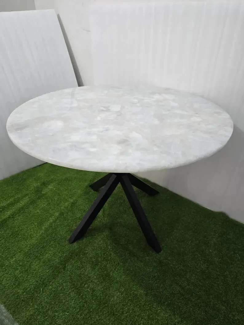 Café TablesRound White Quartz Coffee Table Top for Living Room Modern Furniture Décor