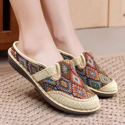 2024 Women Slippers Lightweight Indoor Linen Slippers Antislip Home Shoes Summer Flat Sandals Casual Slippers
