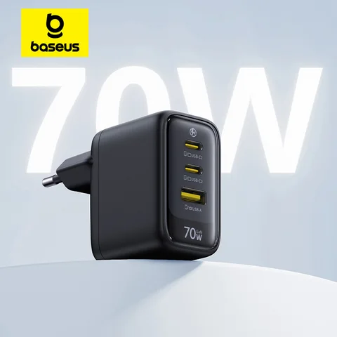 Зарядное устройство Baseus 70W с быстрой зарядкой Type-C USB, поддержка QC PD PPS, портативное зарядное устройство для iPhone 17 16 15 14, MacBook Air, зарядка для ноутбуков