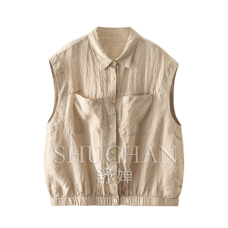 

New Free and Easy Hemp, French High Quality Striped Shirt Vest Women 56B5 Striped Crop Top Korean Fashion Clothing