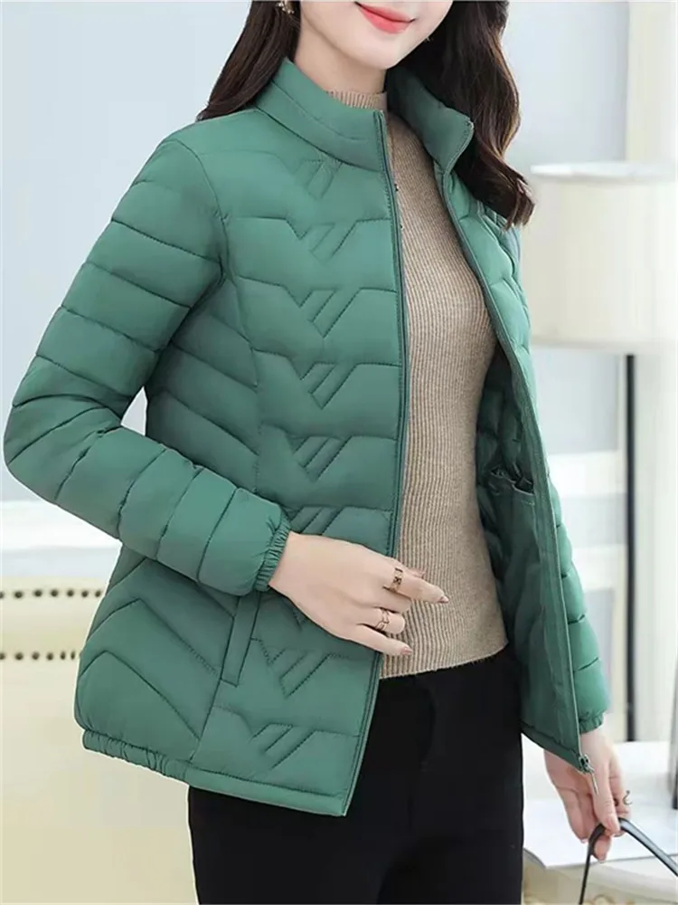 Jaqueta de algodão para mulheres, gola alta, manga comprida, casaco quente, parka feminina, moda simples, outono e inverno, nova
