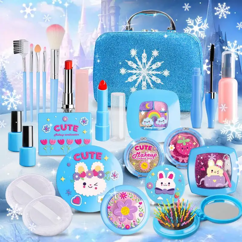 Conjunto de maquiagem de cosméticos realistas para meninas, kit de maquiagem de cores vivas, caixa de maquiagem de beleza, bolsa de princesa, presente de aniversário para crianças