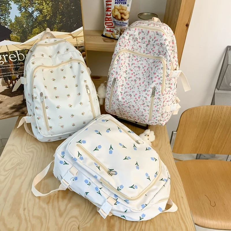 Fashion Floral Cute Women Backpack Nylon Waterproof Laptop Backpack Female School Bags For Teenage Girls Kawaii Travel Book Bags