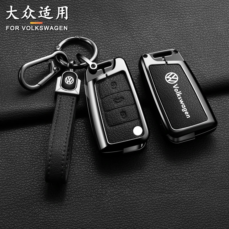 Zinc Alloy Car Leather Key Cover Case Holder Protector Shell Fob For VW Volkswagen Golf 7 MK7 Tiguan MK2 Keychain Accessories