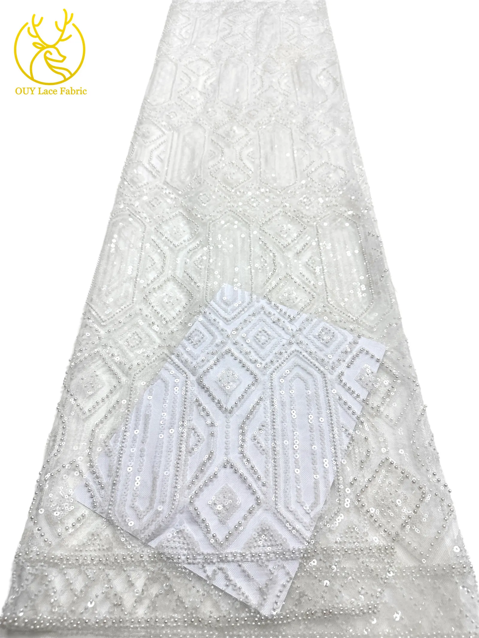 Gold Luxuriöser Afrikanischer Perlen-Spitzenstoff 2026 Hochwertiger Französischer Nigerianischer Mesh-Pailletten-Spitzenstoff für Party-Abendkleider Nähen – Detail 9