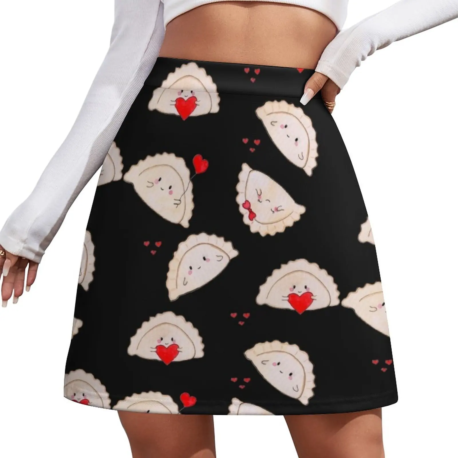 Cute little Valentine's love dumplings pierogi with hearts Mini Skirt Female clothing kpop