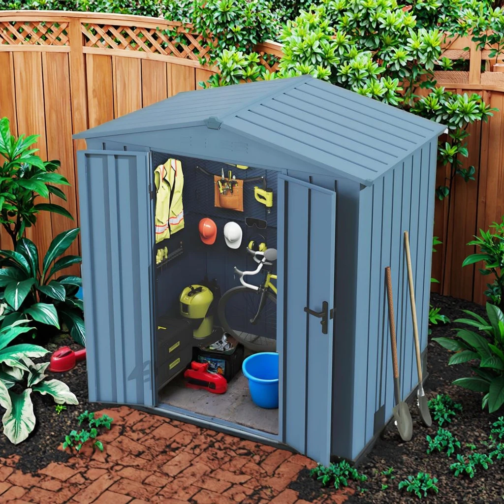 environmentally friendly metal storage shed Long-lasting wood/steel/plastic/iron/PVC/wood-plastic windproof garden tool house