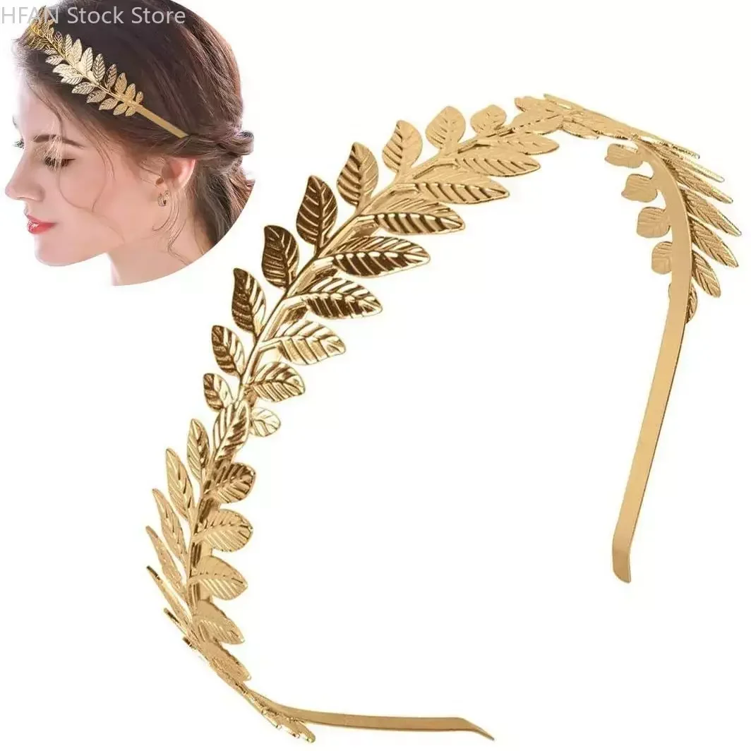 Baroque Golden Metal Leaf Headband Headpiece Crown tiaras Headdress Roman Goddess Greek Hair Jewelry Bride Wedding Accessories