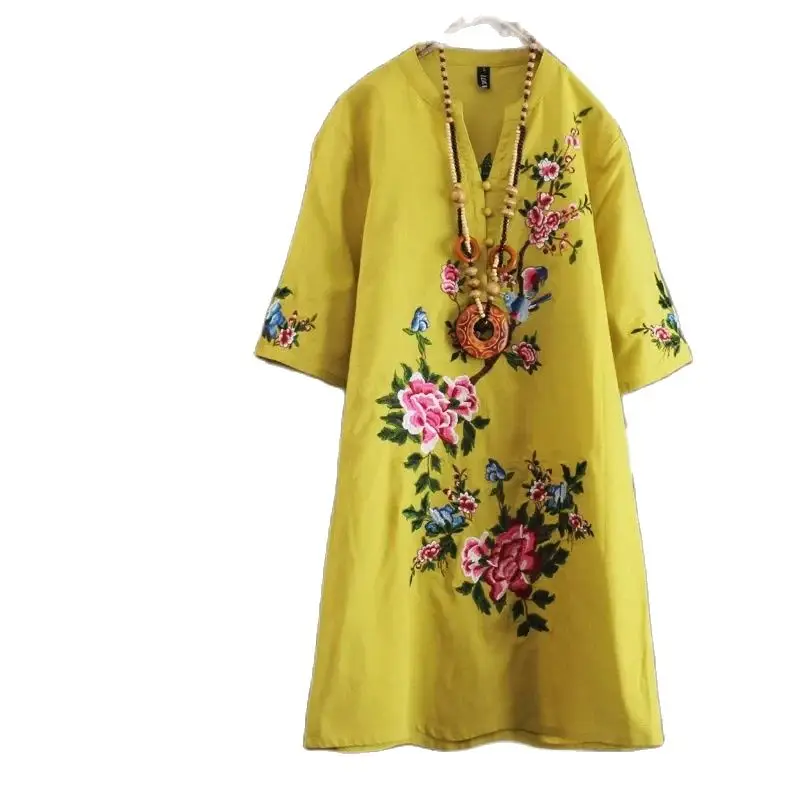 2025 봄 여름 미디 기장 원피스 여성 신상 루즈핏 레저 자수 셔츠 스커트 단색 블루 아우터