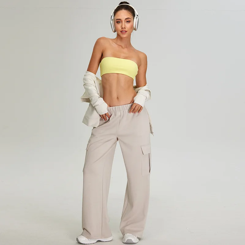 New Threaded Sports Underwear Yoga Wear Set Women Anti-glare Smocking Inner Bottoming Tight Top Quick-drying Casual Sweatpants