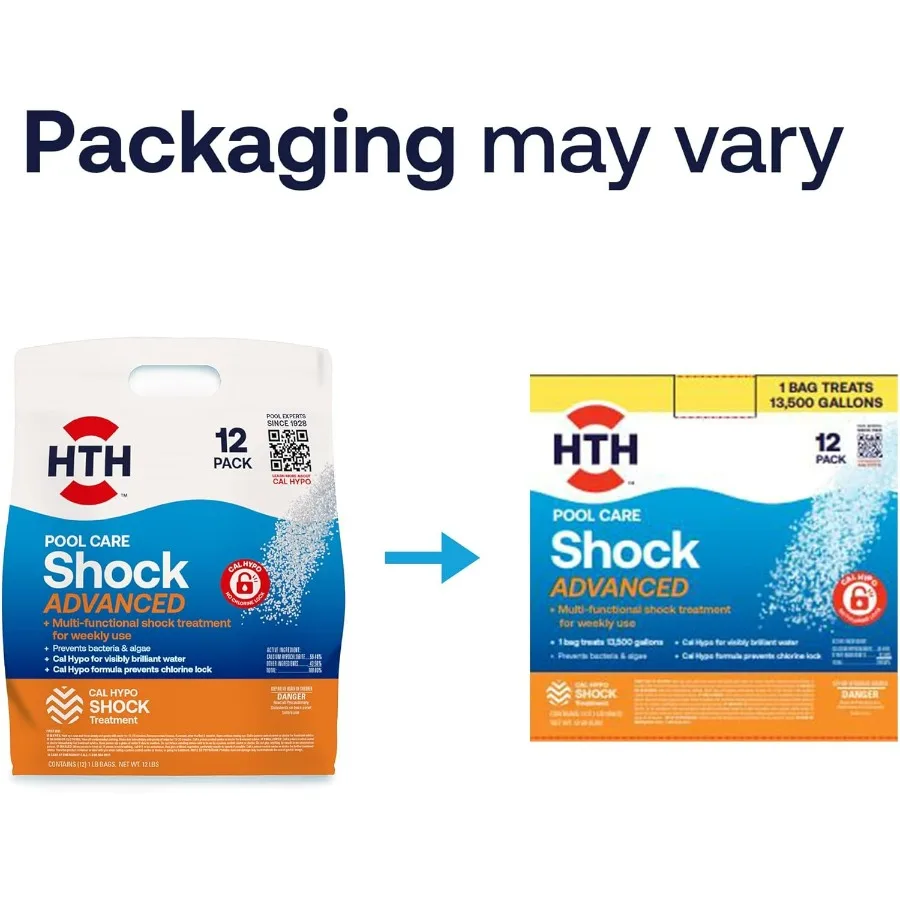 52037R Pool Care Shock المتقدمة لحمام السباحة الكيميائي Cal Hypo Formula يمنع البكتيريا والطحالب ويستعيد الكريستال 1 رطل (12 عبوة) #5