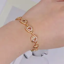 ALIYA Gold Color Plated Shiny Cubic Zirconia Heart Bracelets for Women All Copper Jewelry