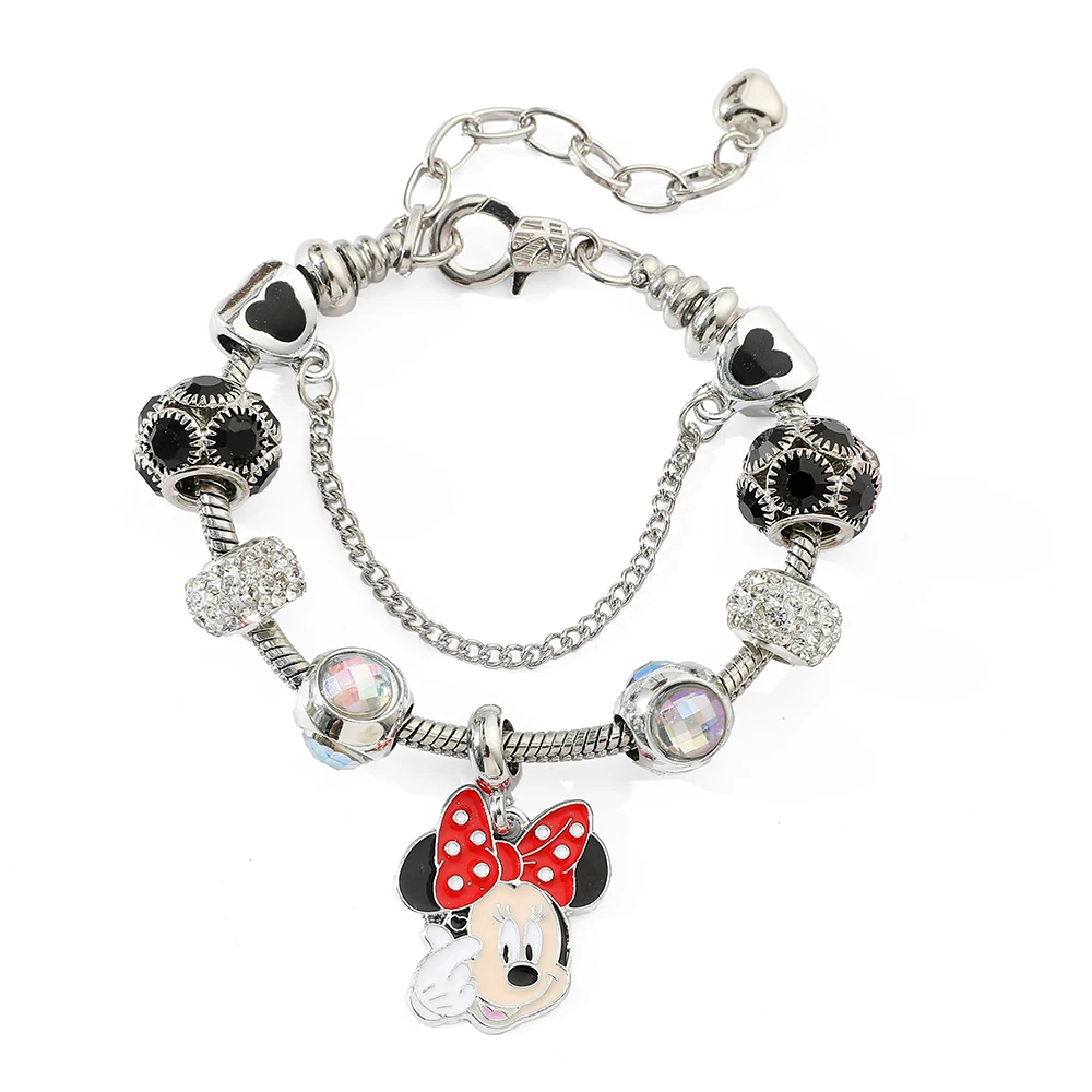 Disney Minnie Bracelet Silver Color Rheinstone Bead Bracelet Diy Crystal Charm Bracelet Pulseras for Girl Women Jewelry