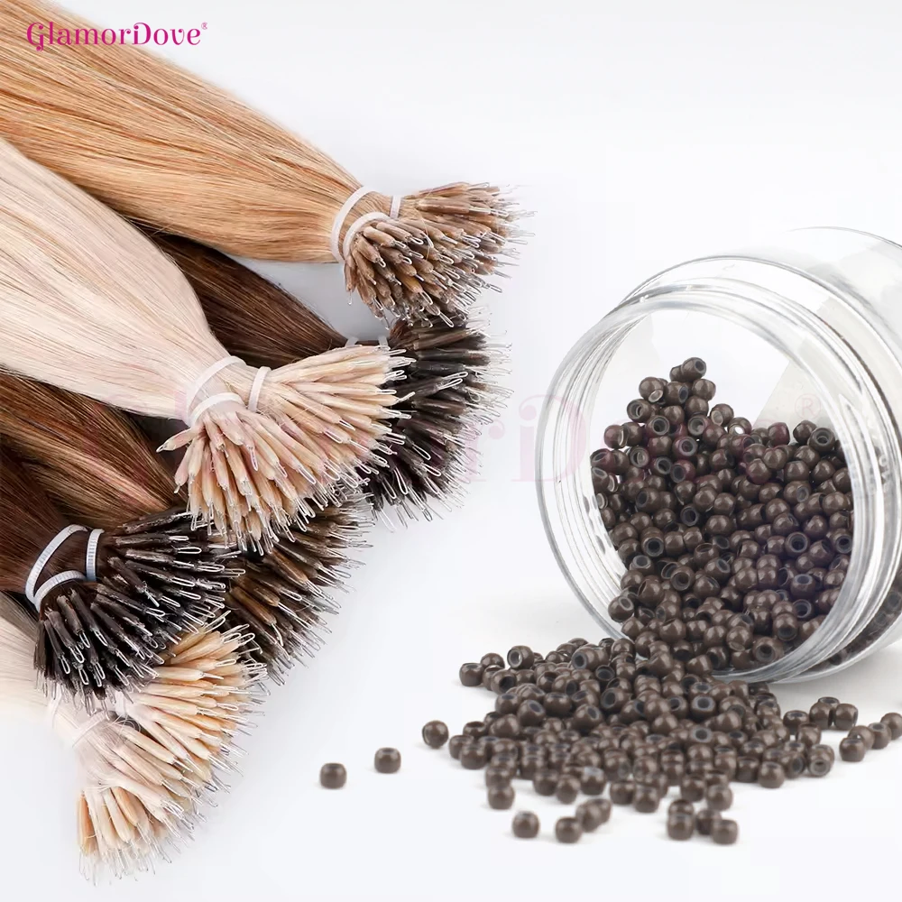 

GlamorDove 1000 шт. медные нано-кольцевые бусины с силиконовой подкладкой — микрозвенья для наращивания волос I-Tip, профессионального использования и самостоятельного использования