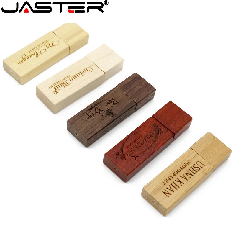 1 PCS Free Logo USB Flash Drives 128GB Wedding Gift USB 2.0 Memory Stick 64GB Wooden + Box Pendrive 32GB Photography Pen Drive