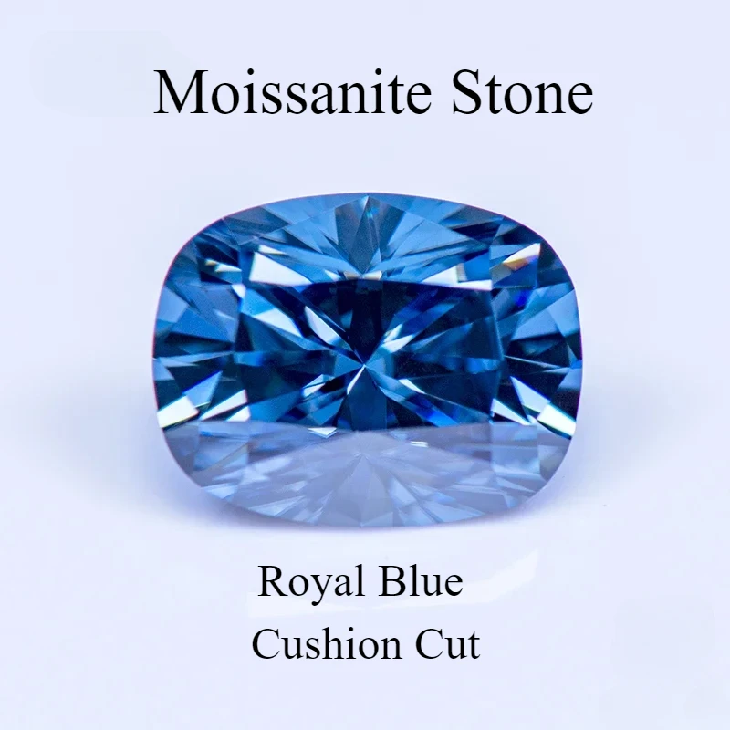 Moissanite Stone Cushion Cut Royal Blue Natural Color Lab Grown Diamond for Women Jewelry Making Materials with GRA Certificate