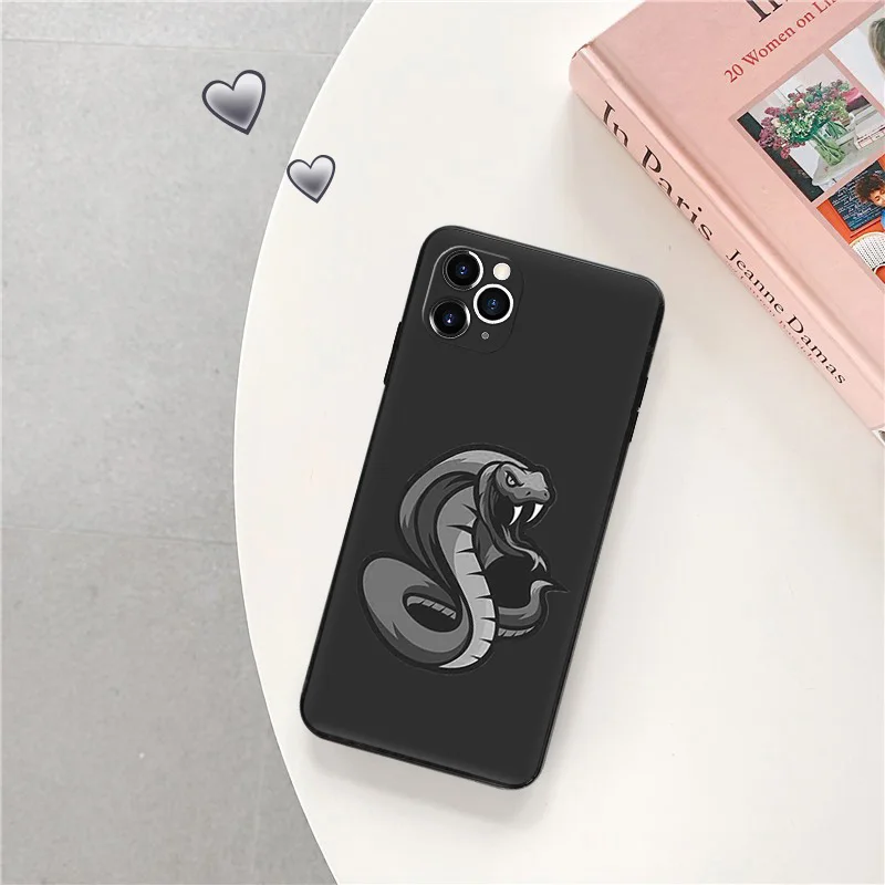 Black Matte Phone Case for iphone 16Pro 15 14 13 12 Mini 11 16 Pro Max 7 8 Plus X XS XR Snake Red Green Cobra Python Soft Cover