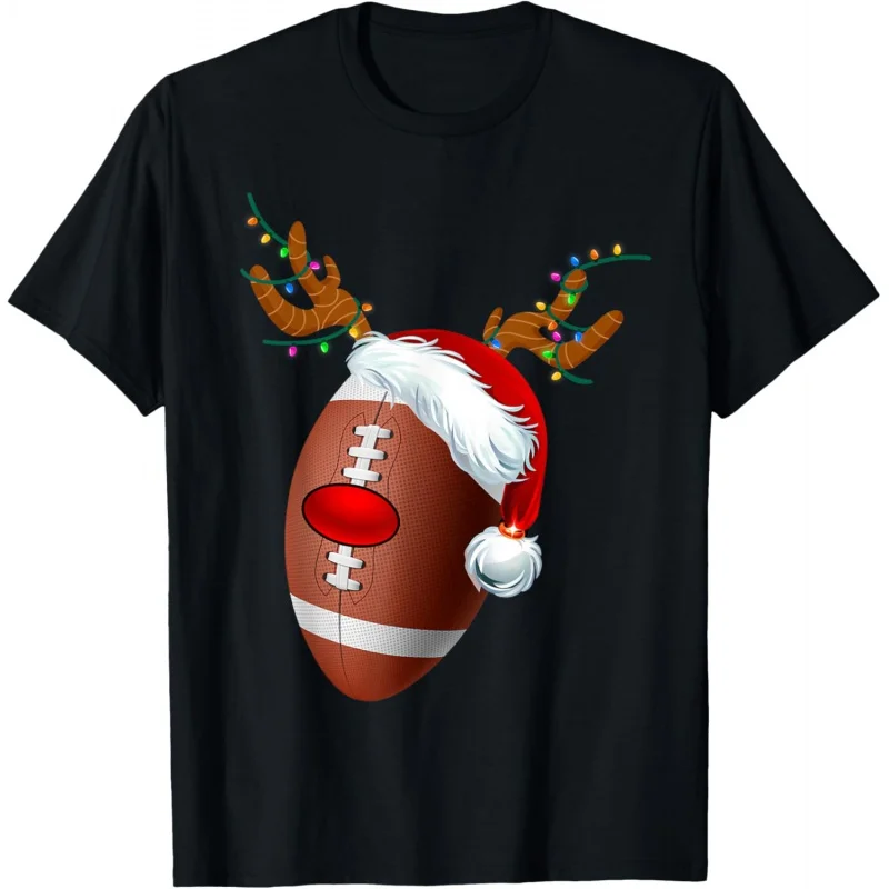 

Christmas Football Ball Santa Hat Reindeer Xmas Boys Men T-Shirt