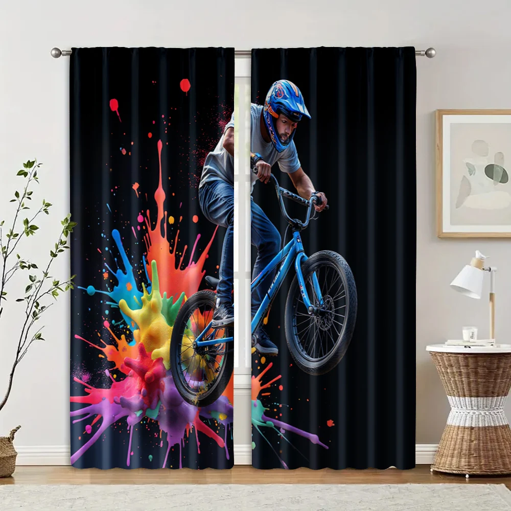 2pcs, Curtains Roller Blinds Mountain bikers downhill riders Versatile Polyester Fabric (without rod) Stuff Clearance Use for