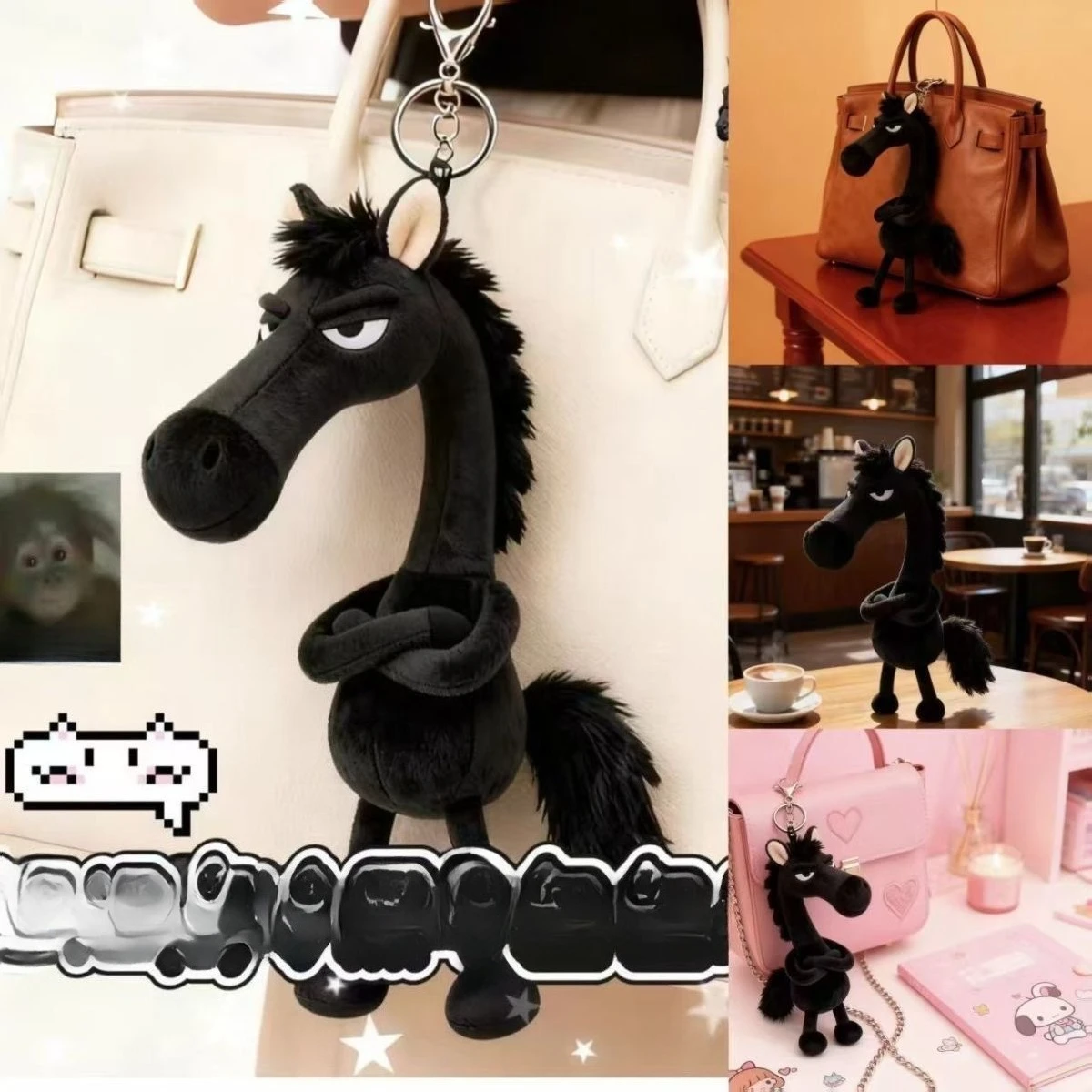 2026 New Year of The Horse Plush Toy Bag Charm Pendant Cute Black Horse Doll Creative Ornament Lucky Mascot Xmas Christmas Gifts