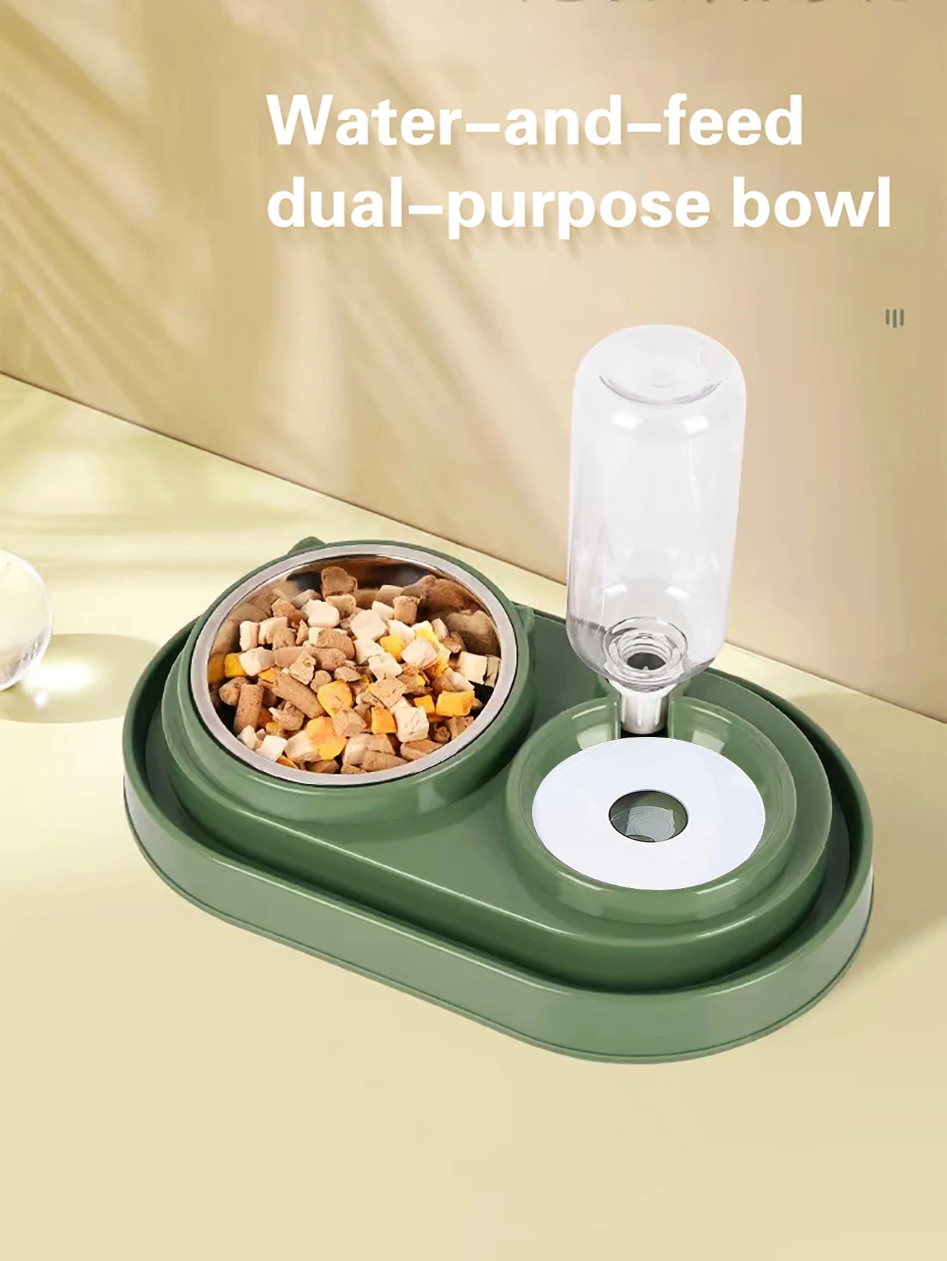 1 spill proof track pet dual-purpose bowl for feeding and drinking, one dual-purpose dog bowl with water bottle, cat bowl