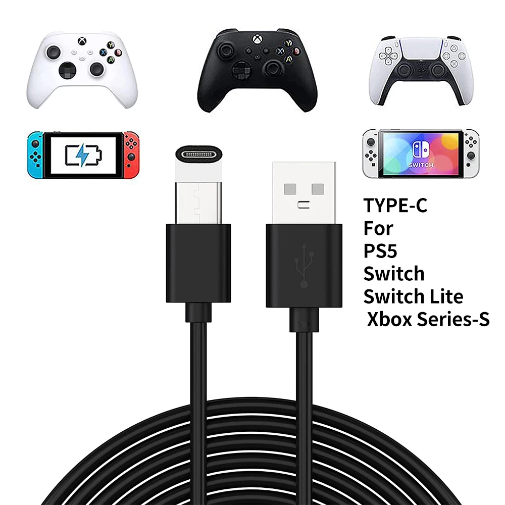 

For PS5/Switch Lite/OLED/Xbox /Series-S Grip Charging Cable Type C Connector 1.8m