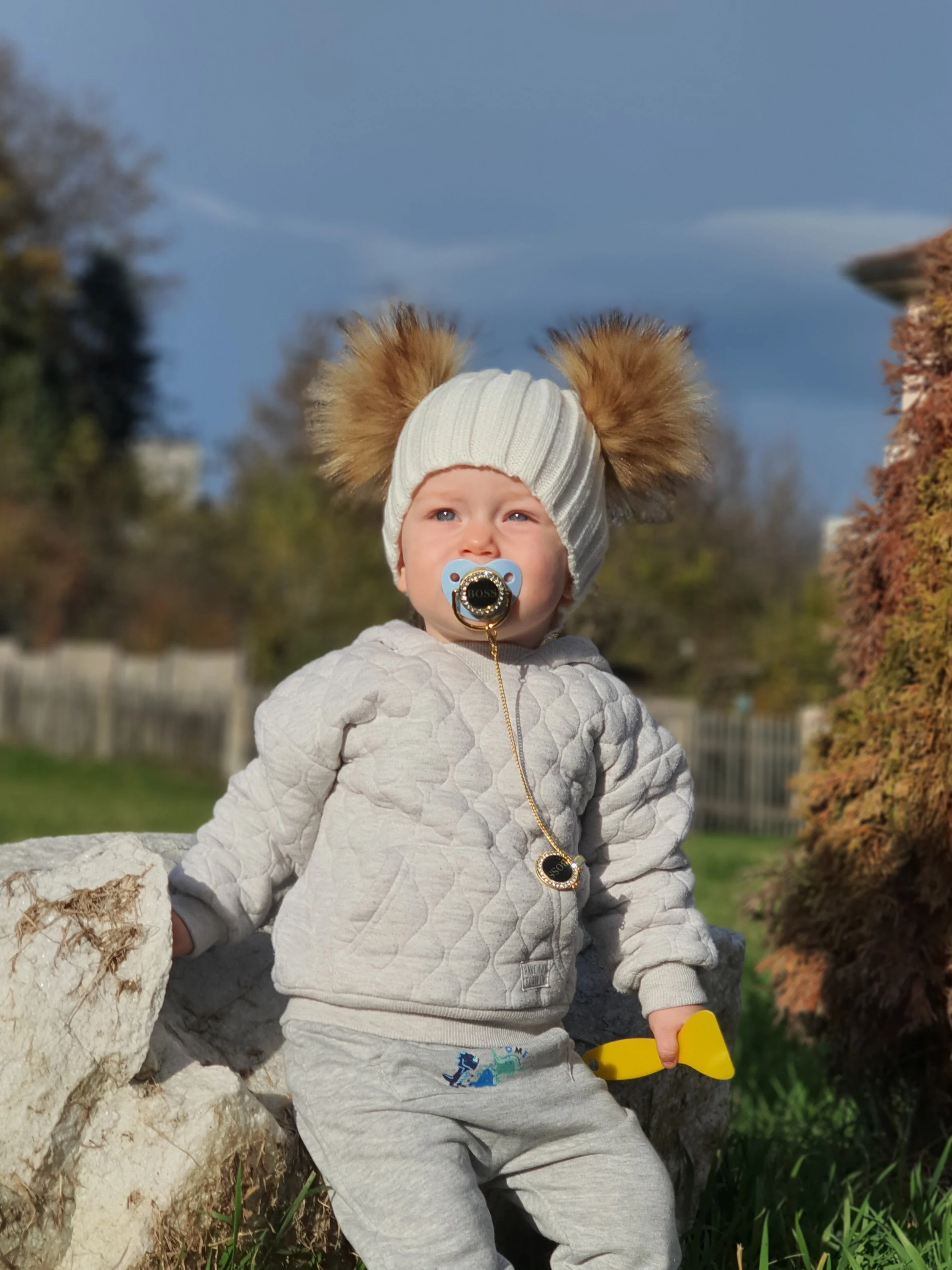 Pajarita con nudo de mariposa para niños pequeños, gorro Melamed, gorro con 2 pompones y orejas, accesorios para niños y niñas, Invierno