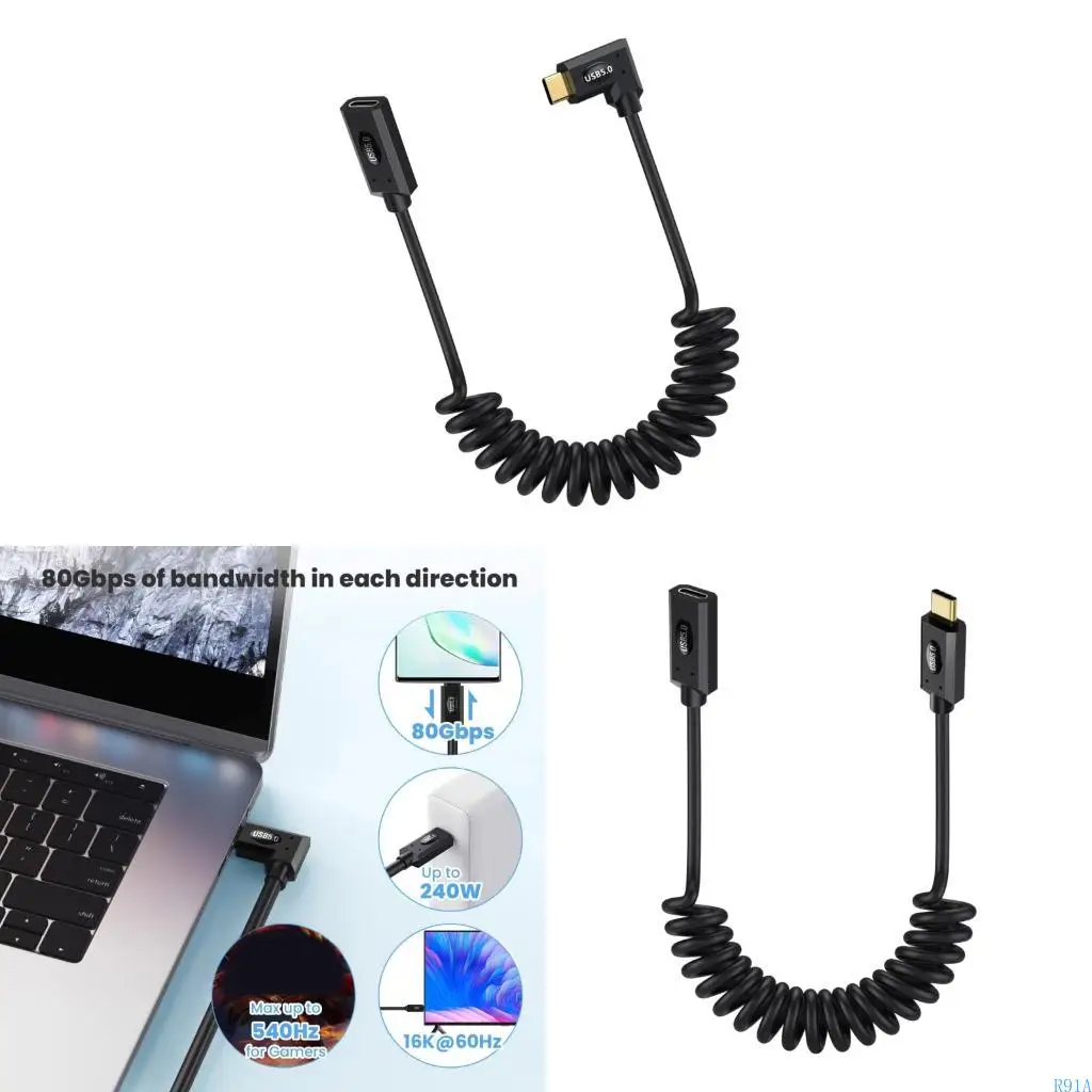 R91A Advanced USB5 Type C Extension Cable 80GBPS سرعة البيانات PD240W الشاشات المزدوجة
