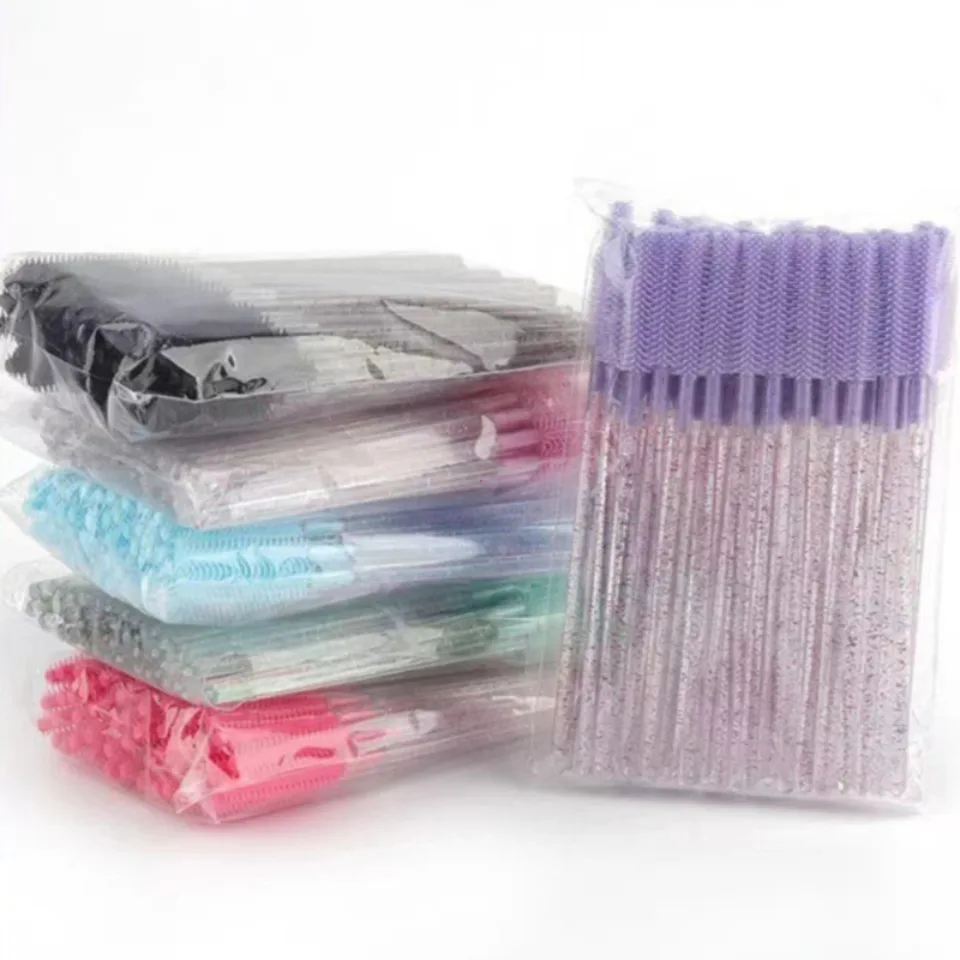 50 Piezas Cepillo de Silicona de Cristal para Pestañas, Cepillos de Maquillaje, Peine de Cejas, Espiral para Extensión de Pestañas, Herramienta de Microcepillo 5