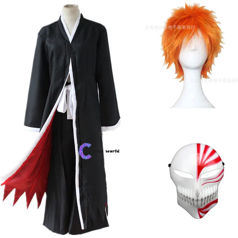 Anime orientalny japoński tradycyjny Kimono samuraj BLEACH Kurosaki Ichigo Cosplay kostiumy szata suknia ze słomkowymi sandałami