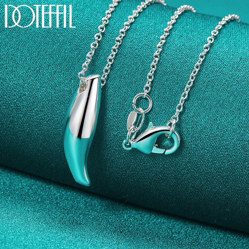 DOTEFFIL 925 Sterling Silver Smooth Long Solid Pendant Necklace 18 Inch Chain For Women Wedding Engagement Party Fashion Jewelry