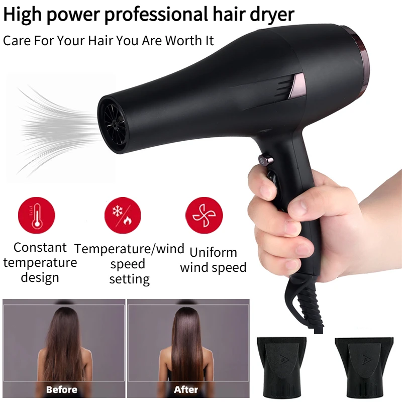 

Профессиональный мощный салонный фен, 1 шт., 3-скоростная настройка температуры, 2-скоростная скорость ветра, удобный крючок, инструменты для укладки волос