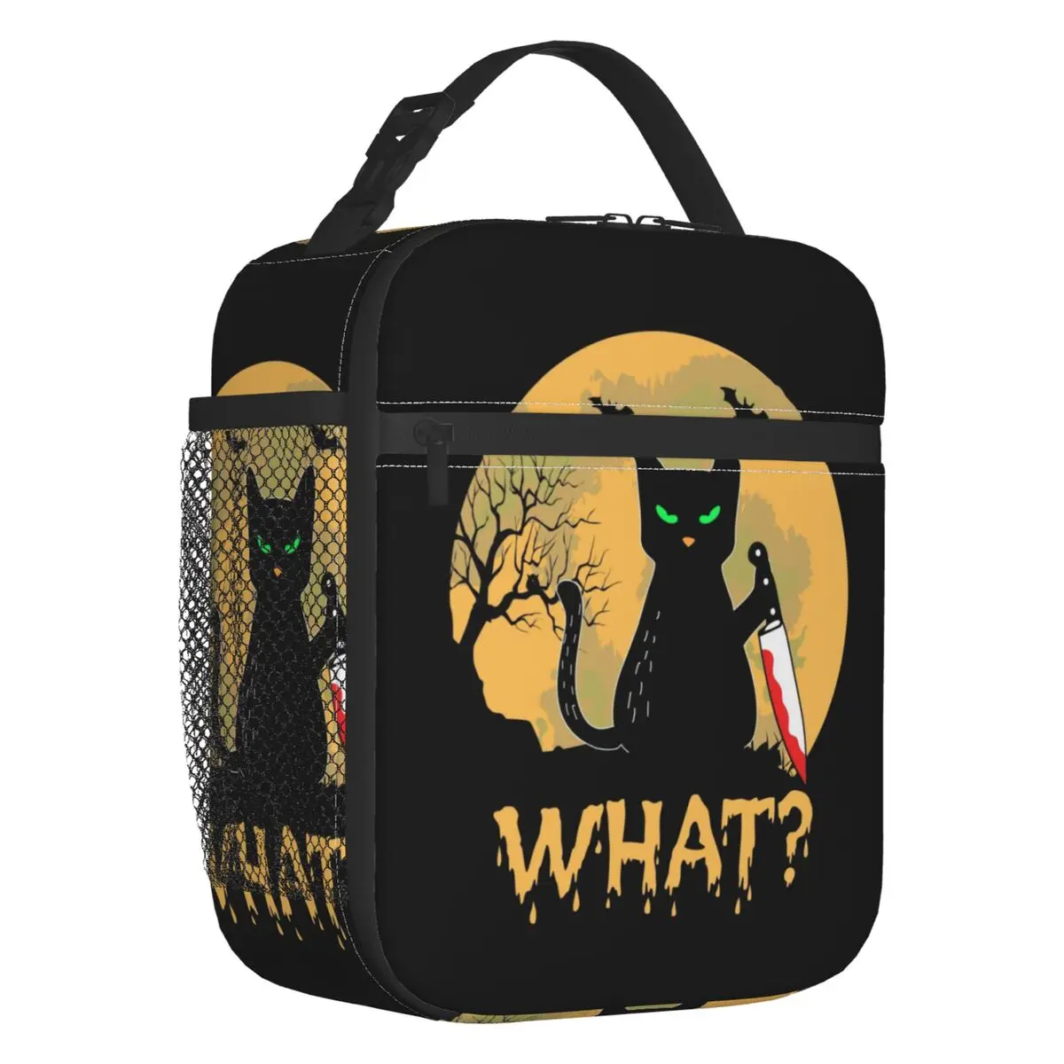 

Black Cat What Insulated Lunch Bags for Women Murderous Kitten With Knife Resuable Cooler Thermal Bento Box School