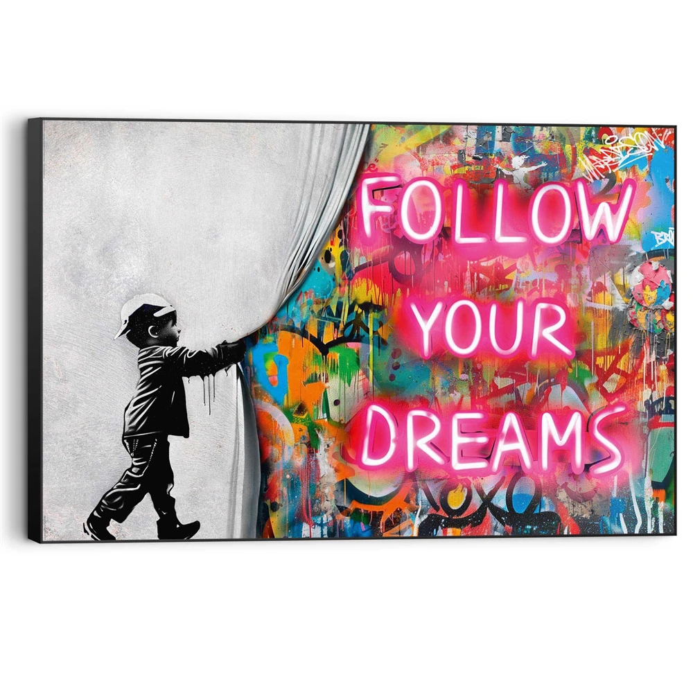 Graffiti Canvas Wall Art for Office Inspirational Wall Decor Follow Your Dreams Posters and Prints Motivational Wall Decor